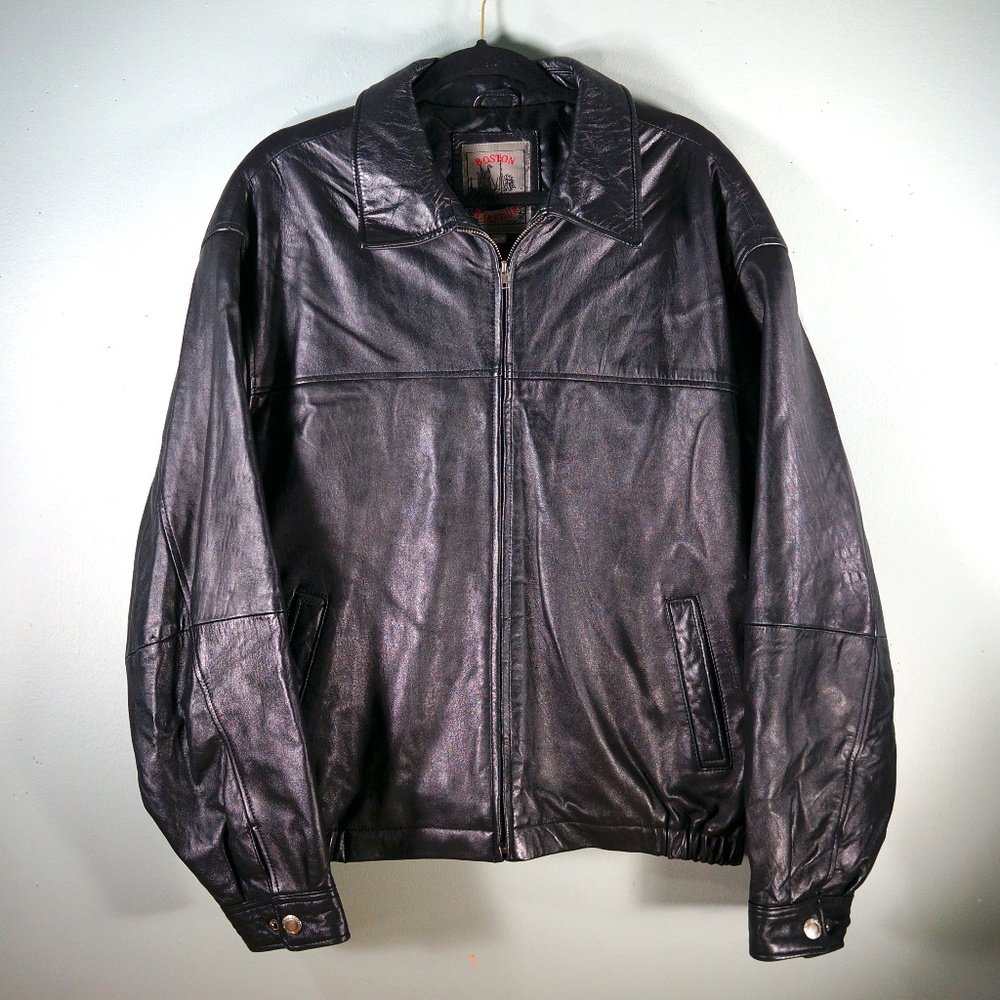 Boston Harbour Genuine Leather Zip Up Jacket Black